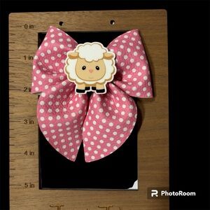 Pink Polka Dot Sheep Hair Bow